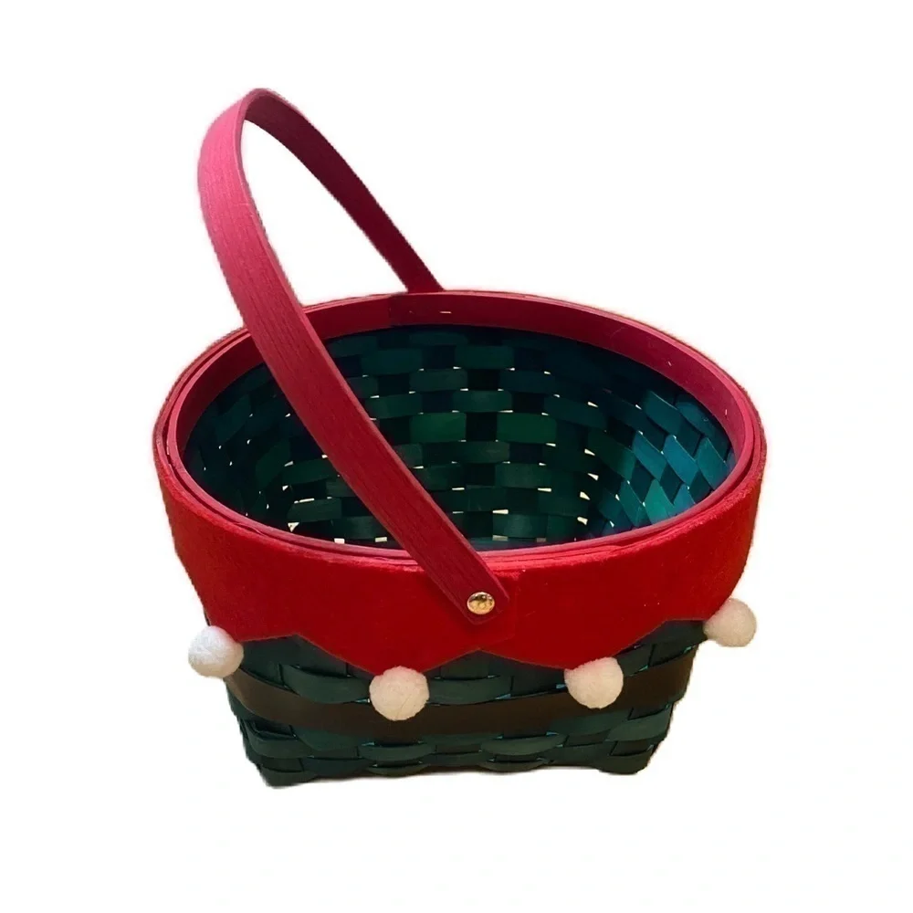 Elf Woven Basket NEW Christmas Home Decor Gift Wrap Green Belt Buckle Handle